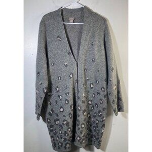 Womens Chicos Wool Blend Zip Cardigan Animal Print Gray Pink Metallic L